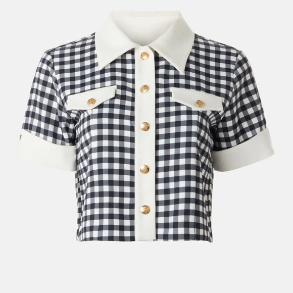 Alexia Admor Navy and White Gingham Kids Button-Up Shirt - Picture 1 of 11
